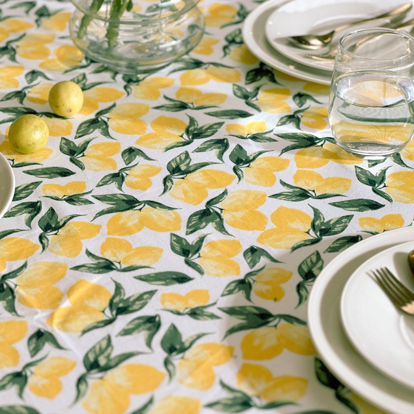 Oak & Lily Table Cloth – Zesty Yellow Lemon Print | 100% Cotton | Anti-Slip | Premium European Quality