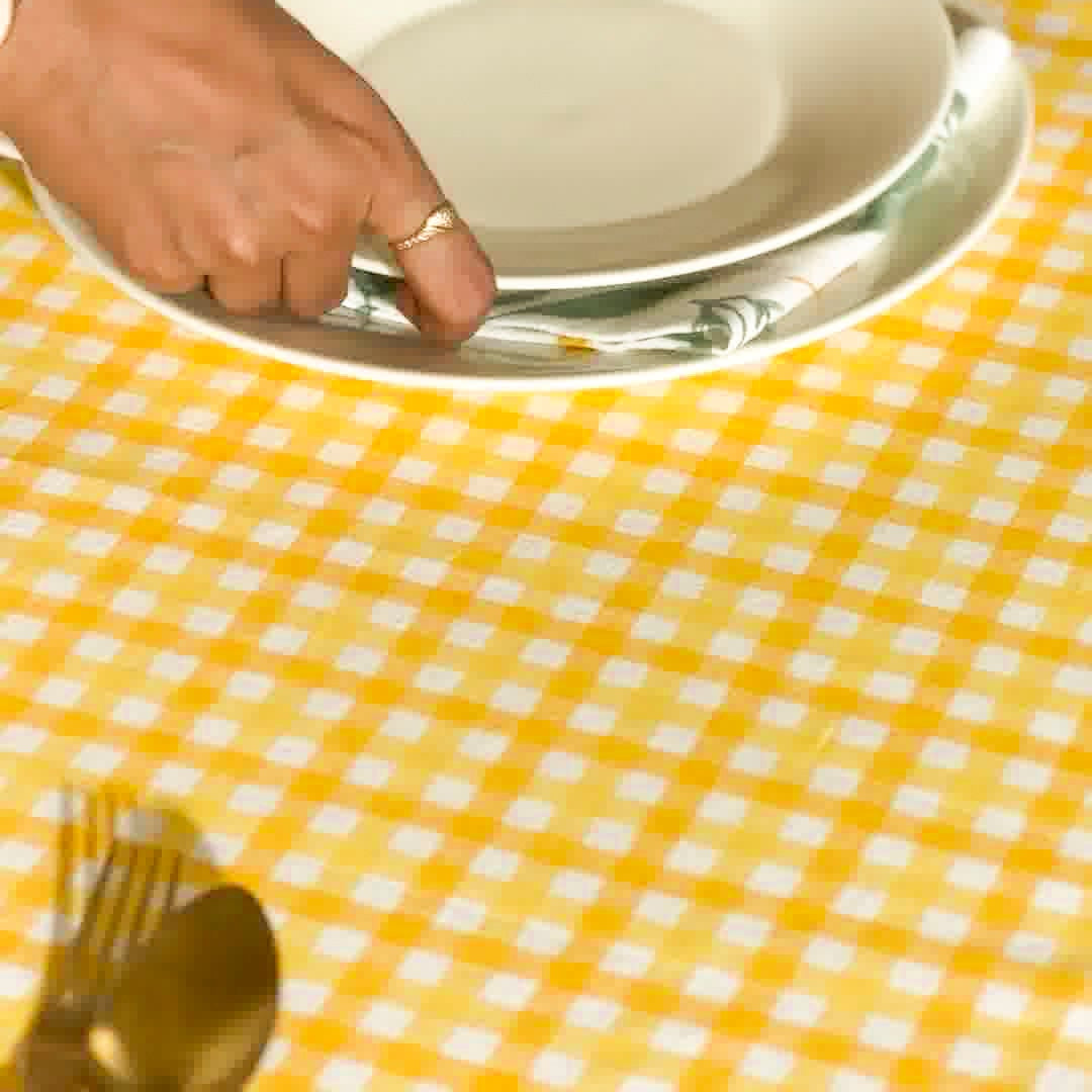 Oak & Lily Table Cloth – Yellow & White Check Print | 100% Cotton | Anti-Slip | Premium European Quality