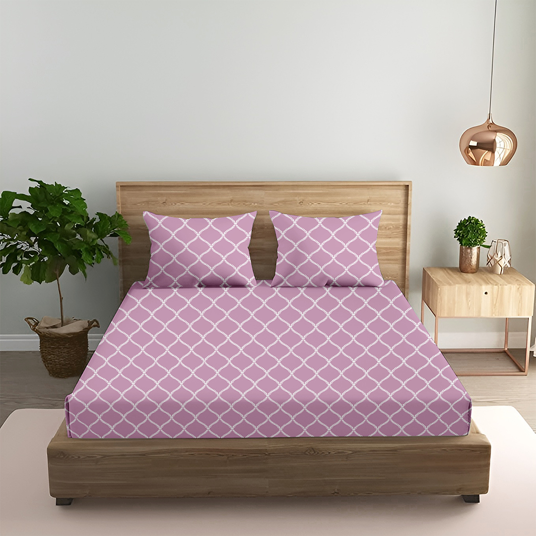 Oak & Lily King Size Bedsheet – Blossom Leaves Sea Green, Pink, Lt Grey | 210 TC | 100% Cotton | Flat | 2 Pillow Covers | Soft, Breathable, European Quality