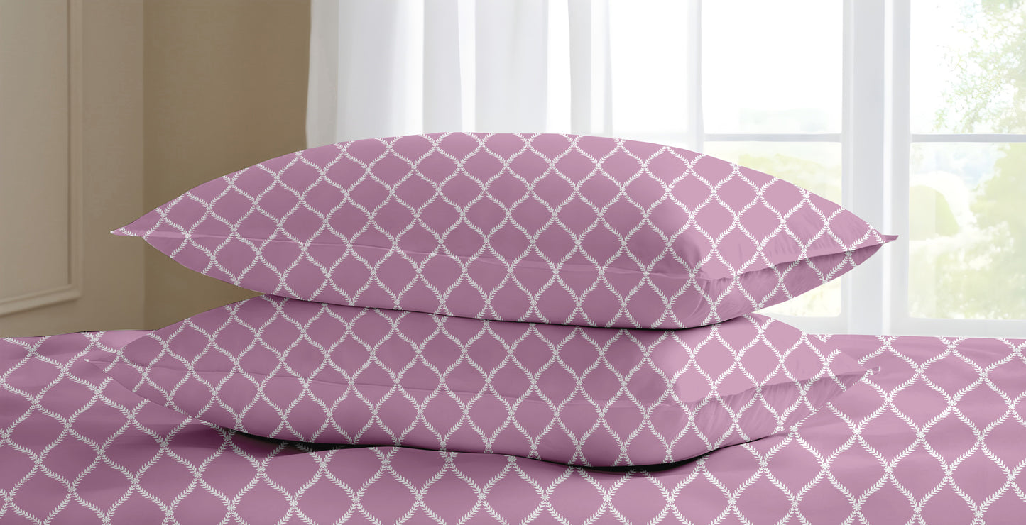 Oak & Lily King Size Bedsheet – Blossom Leaves Sea Green, Pink, Lt Grey | 210 TC | 100% Cotton | Flat | 2 Pillow Covers | Soft, Breathable, European Quality