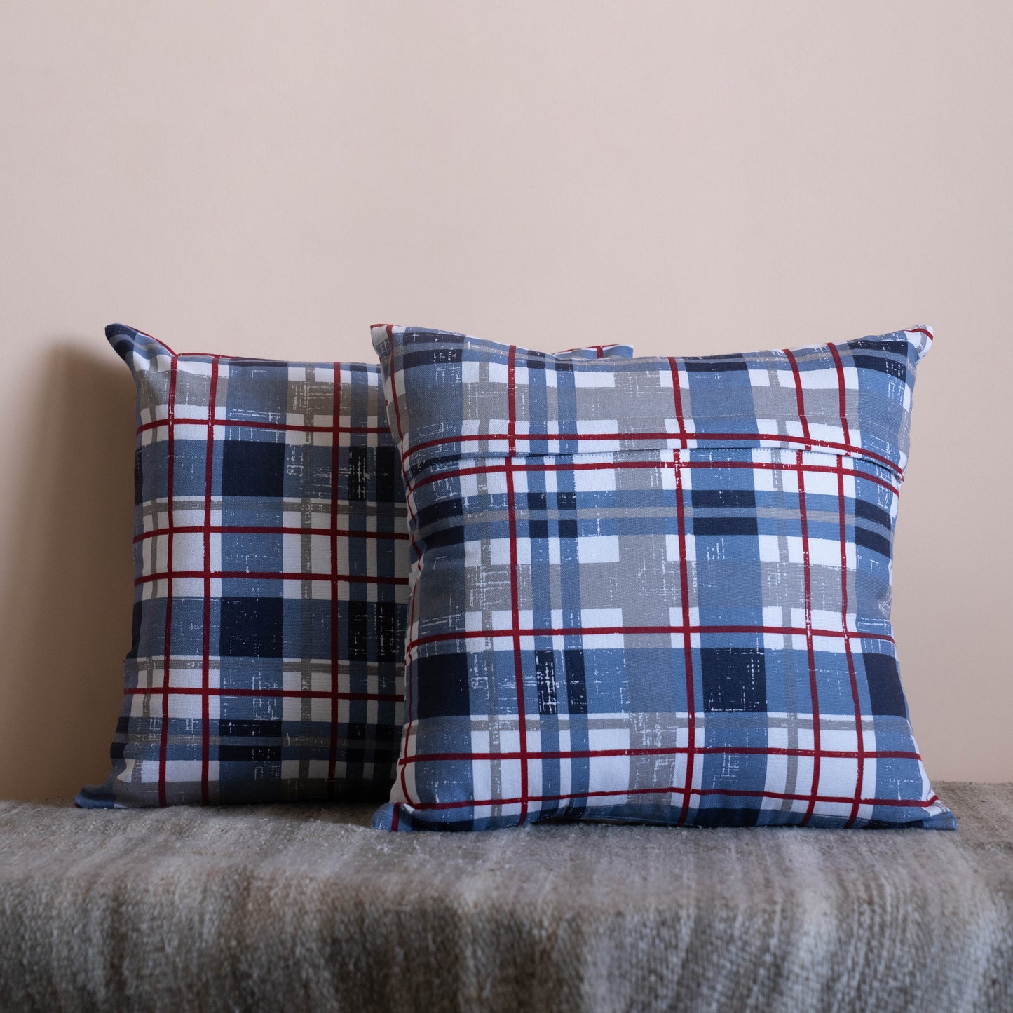 Oak & Lily Blue Check Cotton Cushion Cover | 100% Pure Cotton | Soft, Durable & Washable | European Quality