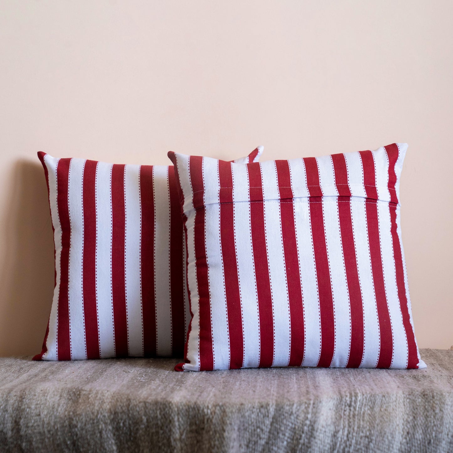 Oak & Lily Red Stripe Cotton Cushion Cover | 100% Pure Cotton | Bold & Washable | Premium European Quality