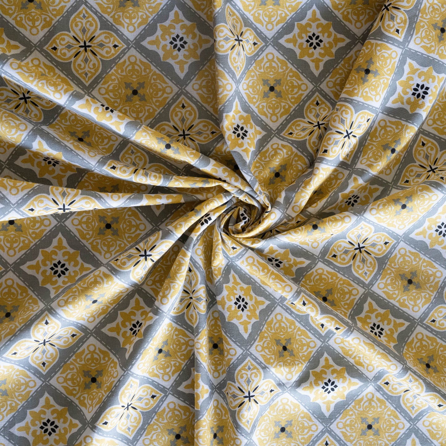Oak & Lily Table Cloth – Yellow & Grey Ethnic Print | 100% Cotton | Anti-Slip | Premium European Quality | Dining Table Cover