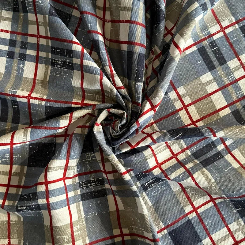 Oak & Lily Table Cloth – Elegant Blue Check Print | 100% Cotton | Anti-Slip | Premium European Quality