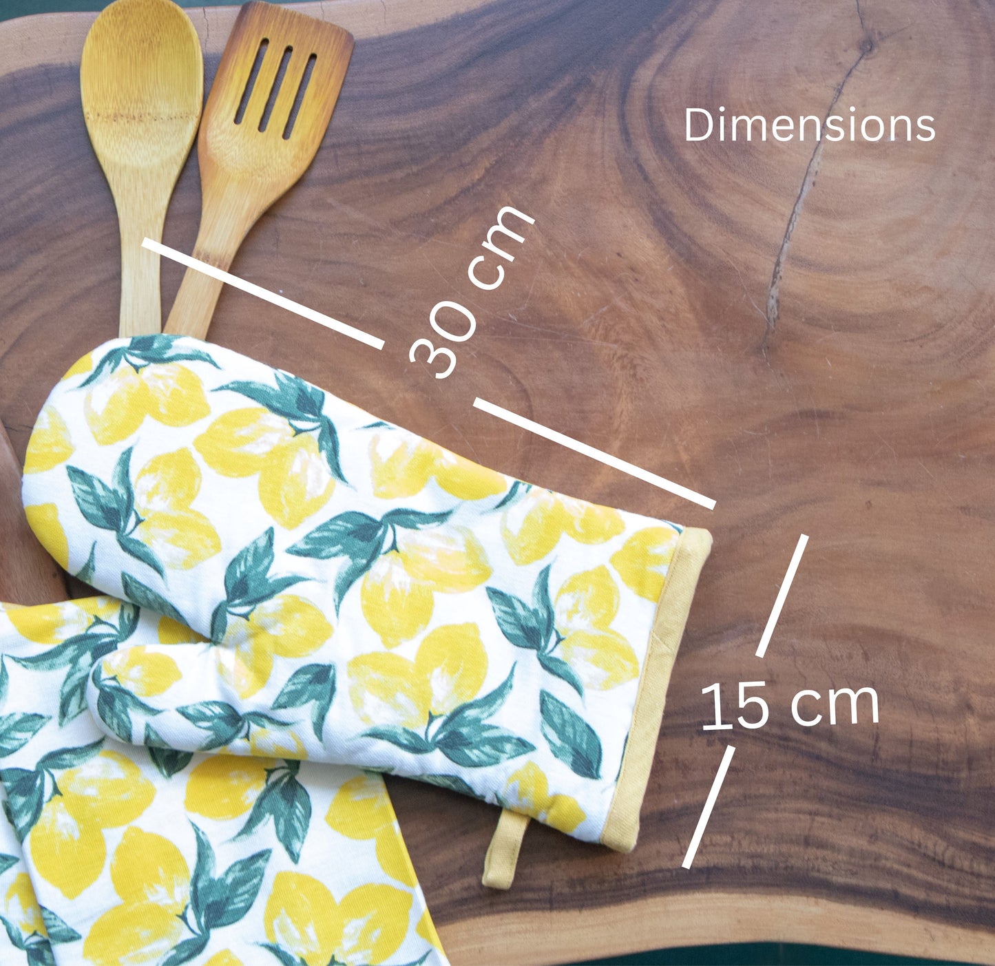 Oak & Lily Oven Mittens – Yellow & Green Lemon Print | 100% Cotton | Heatproof & Washable | Unisex Size