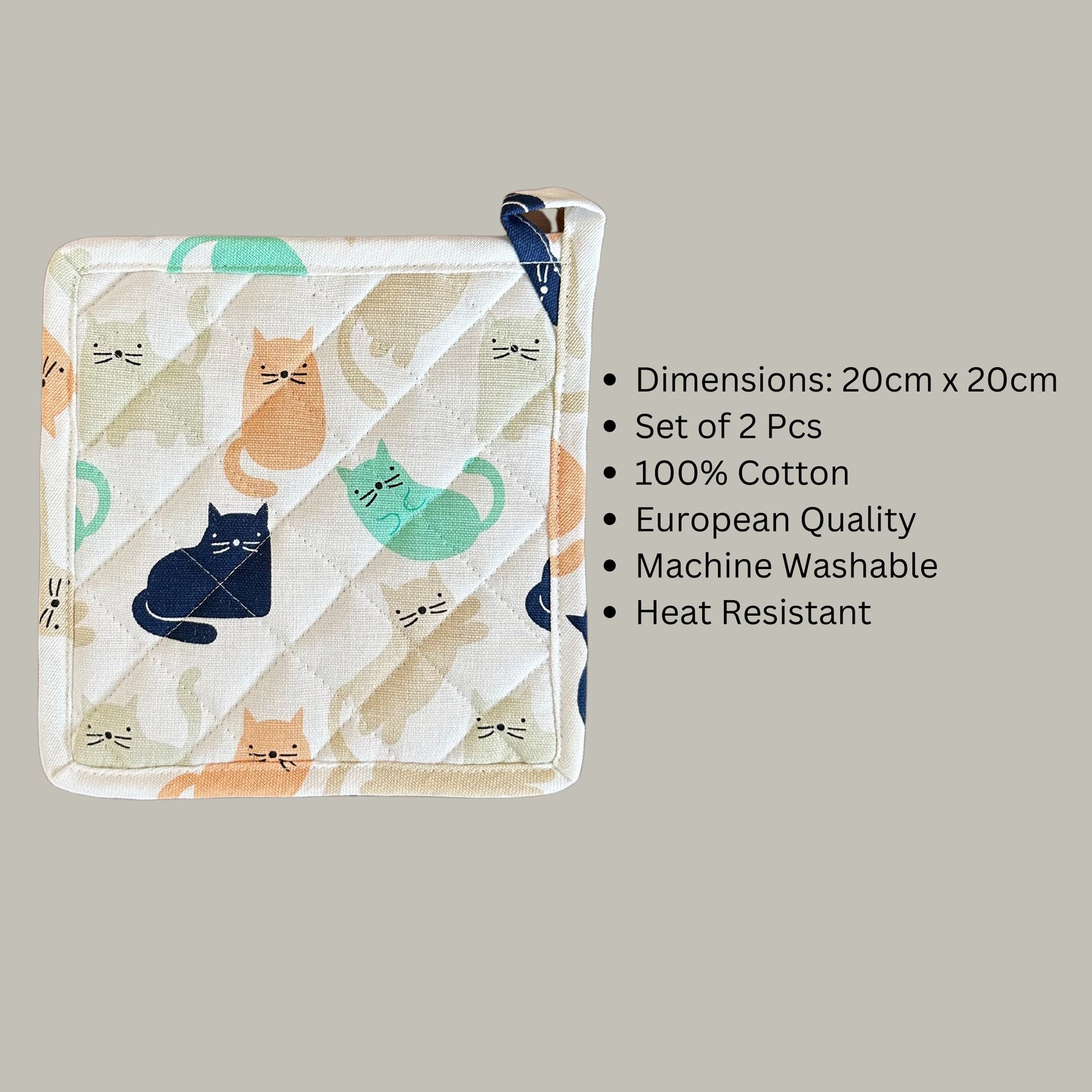 Oak & Lily Kitchen Combo – Quirky Cat Apron, Oven Mittens & Pot Holders | 100% Cotton | Heat Resistant | European Quality
