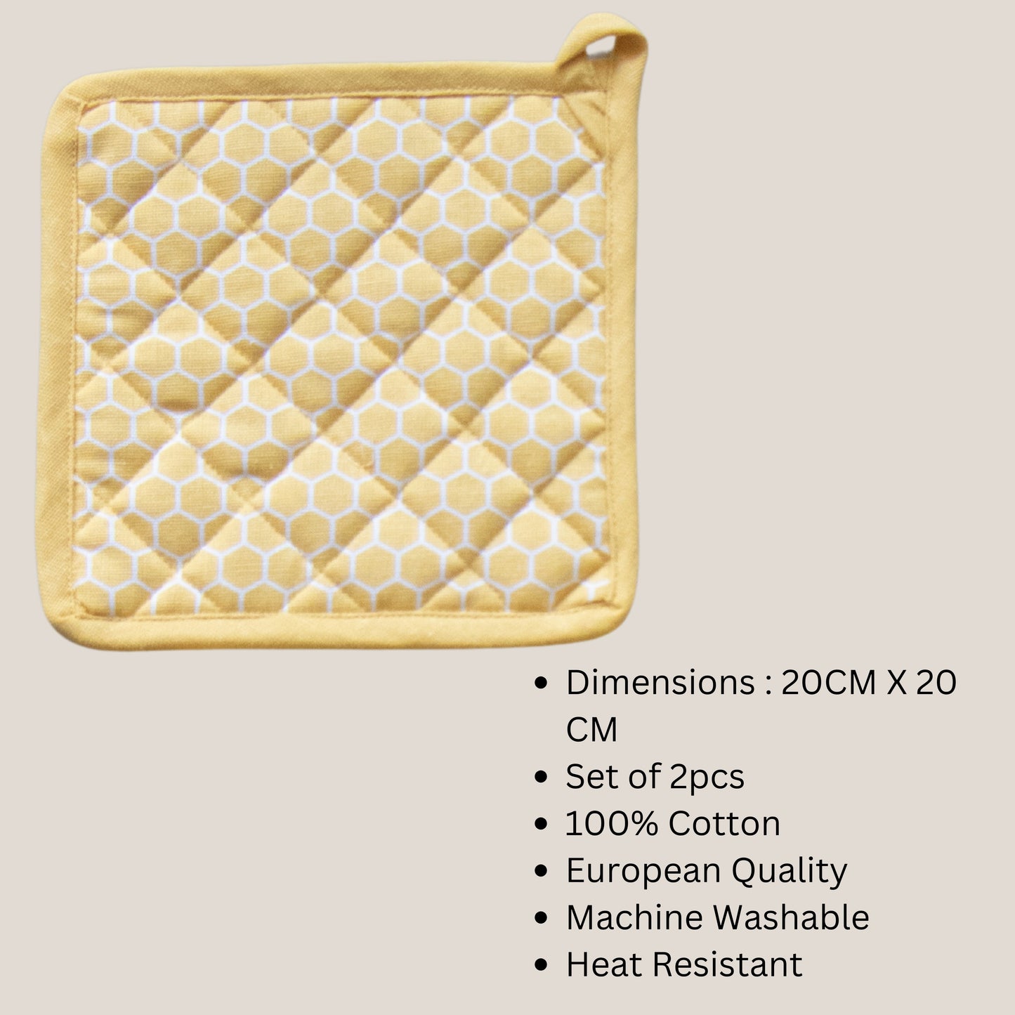 Oak & Lily Combo Set – Yellow Honeycomb Oven Mittens & Pot Holders | 100% Cotton | Heat Resistant | European Quality