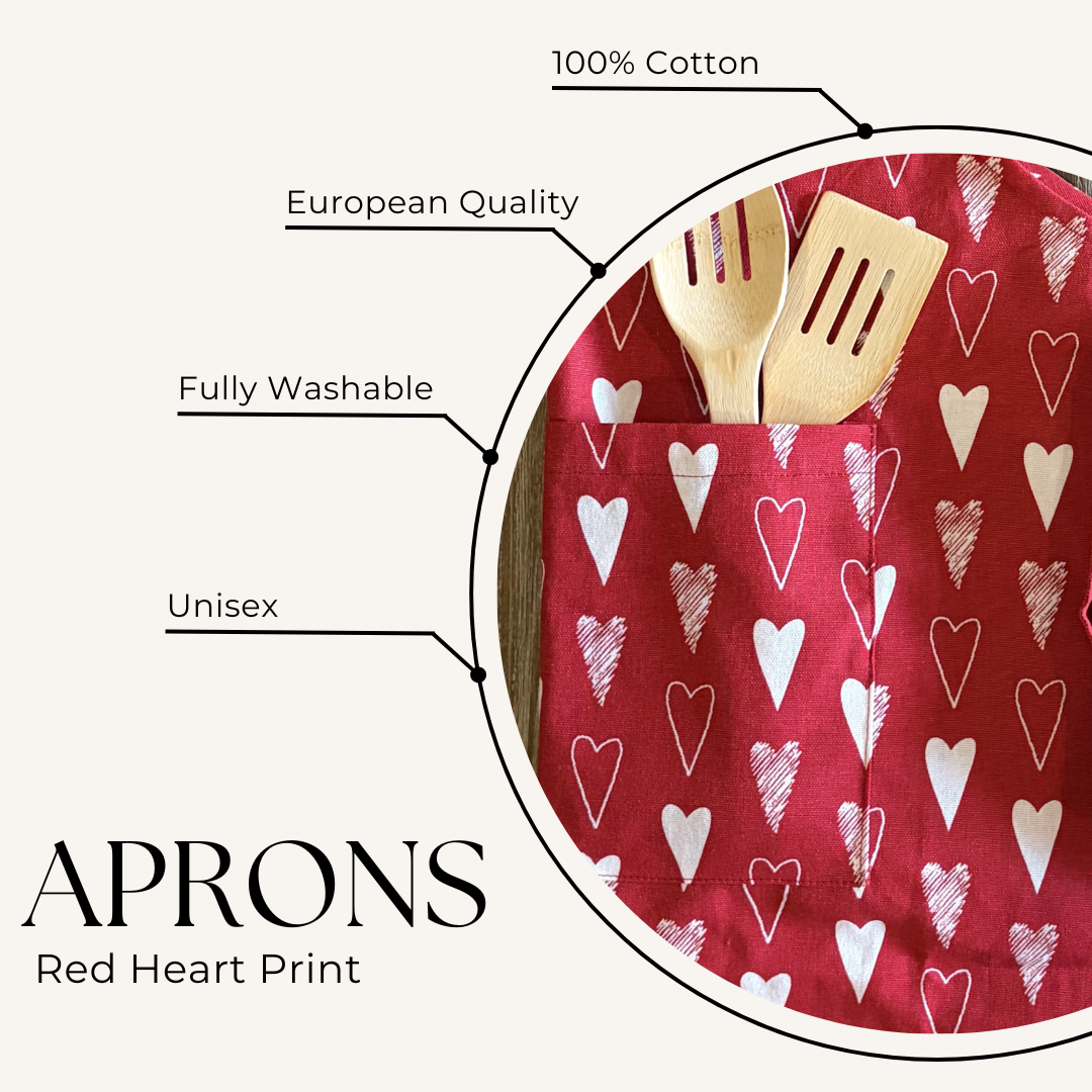 Oak & Lily Apron – Red Heart Print | 100% Cotton | Stylish & Washable | Unisex Fit