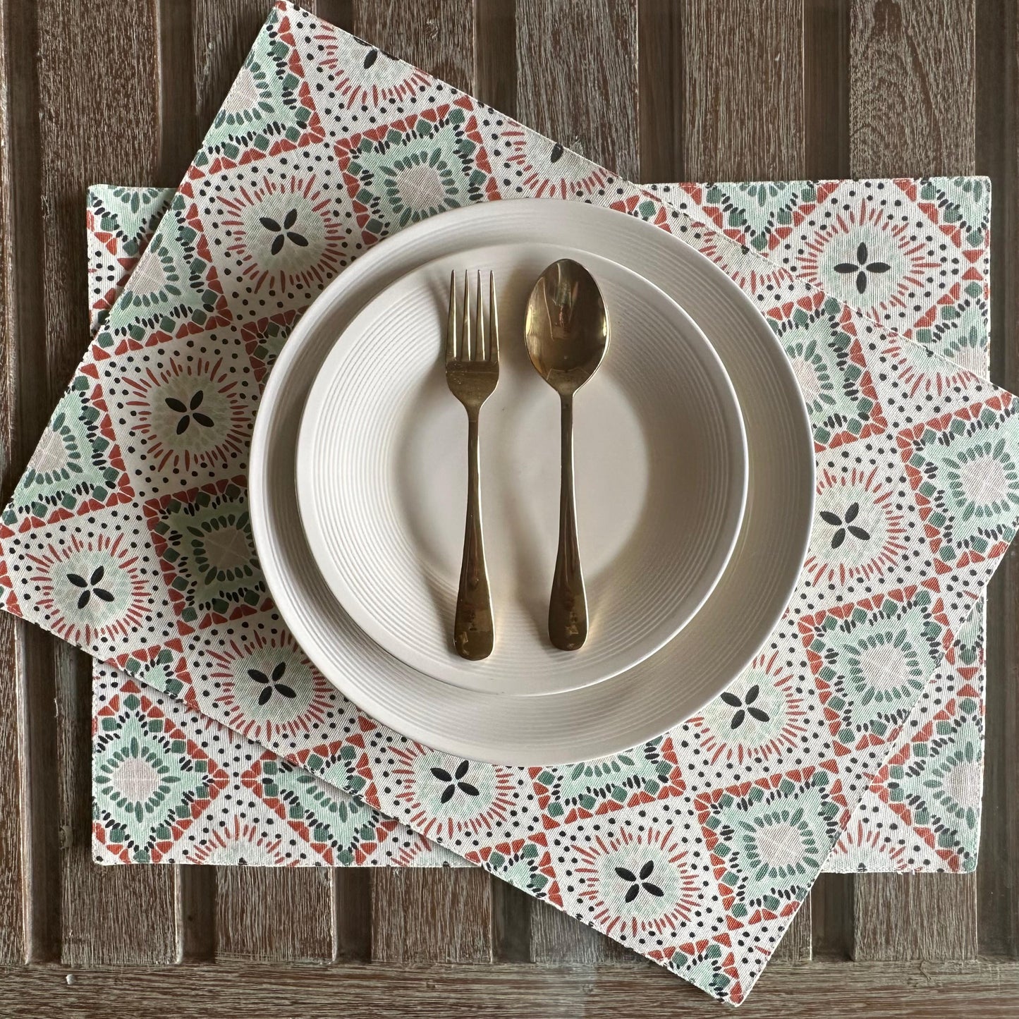 Multicolour Ethnic Print Table Runner & Placemats Set