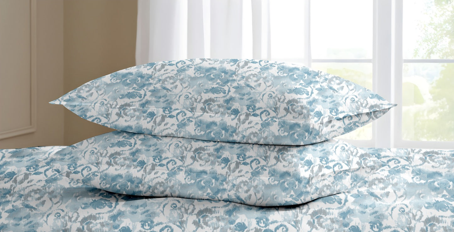 Oak & Lily King Size Bedsheet – Pastel Flora Sea Green, Purple & Pink | 210 TC | 100% Cotton | 2 Pillow Covers | European Quality