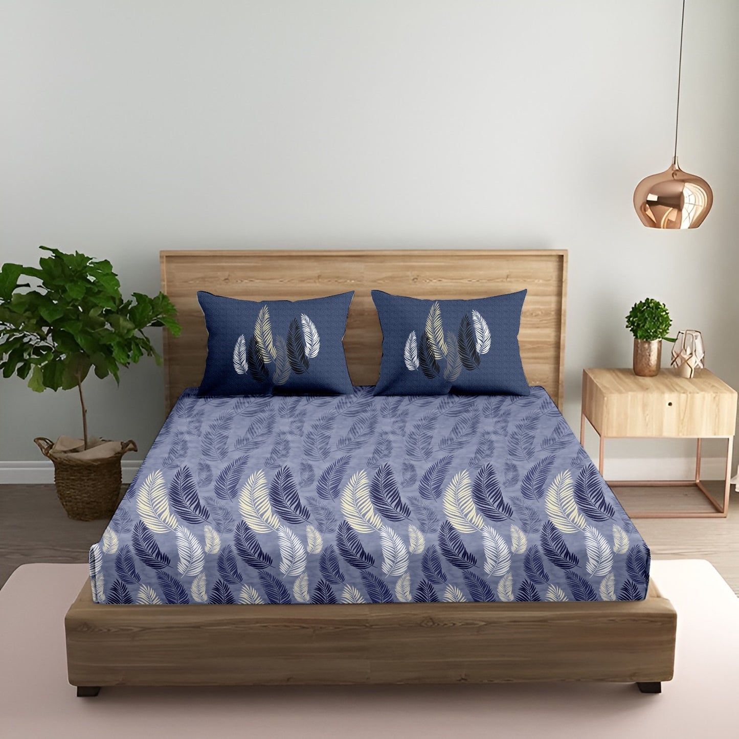 Oak & Lily King Size Bedsheet – Vintage Petal Teal | 100% Cotton | 2 Pillow Covers | European Quality
