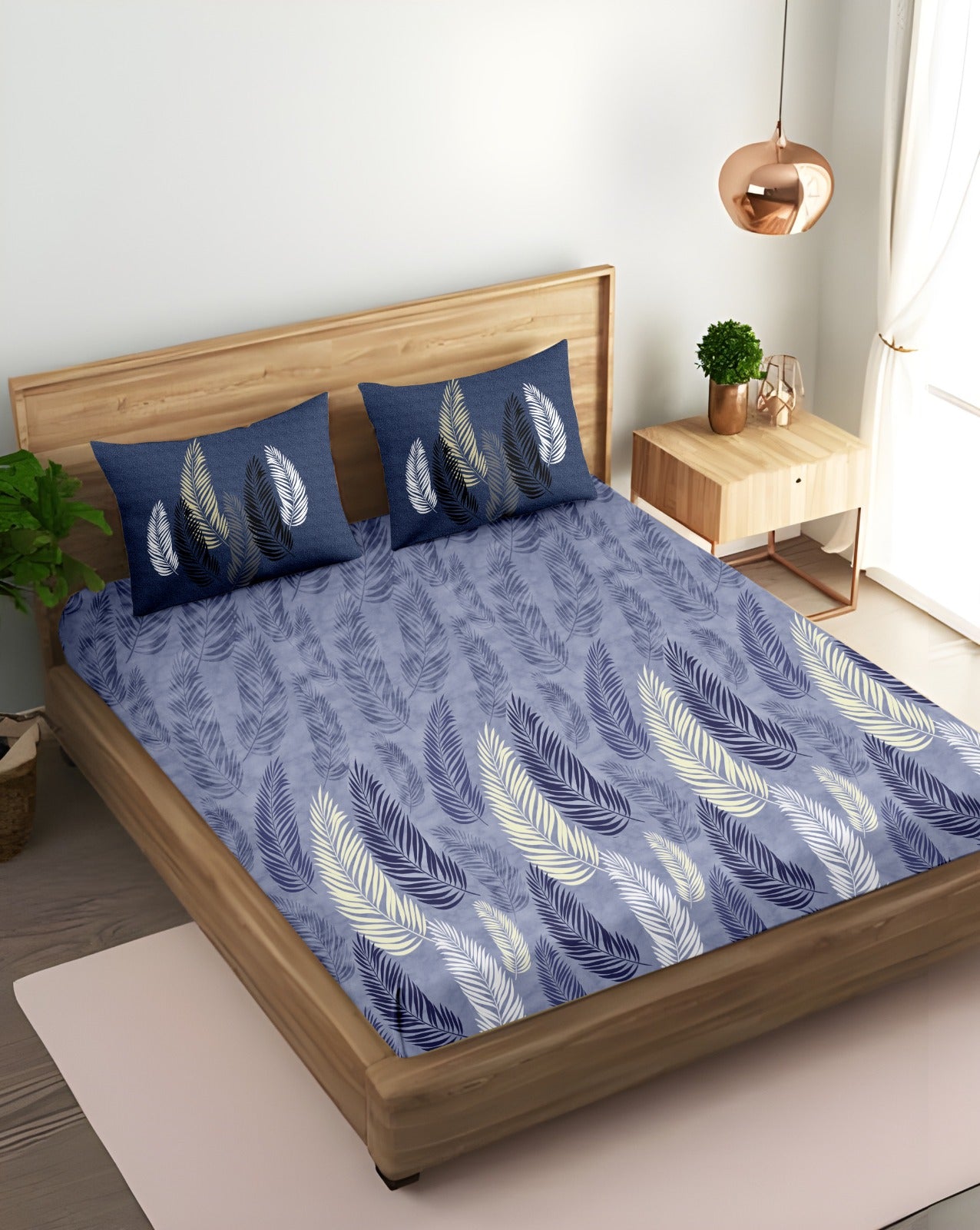 Oak & Lily King Size Bedsheet – Vintage Petal Teal | 100% Cotton | 2 Pillow Covers | European Quality