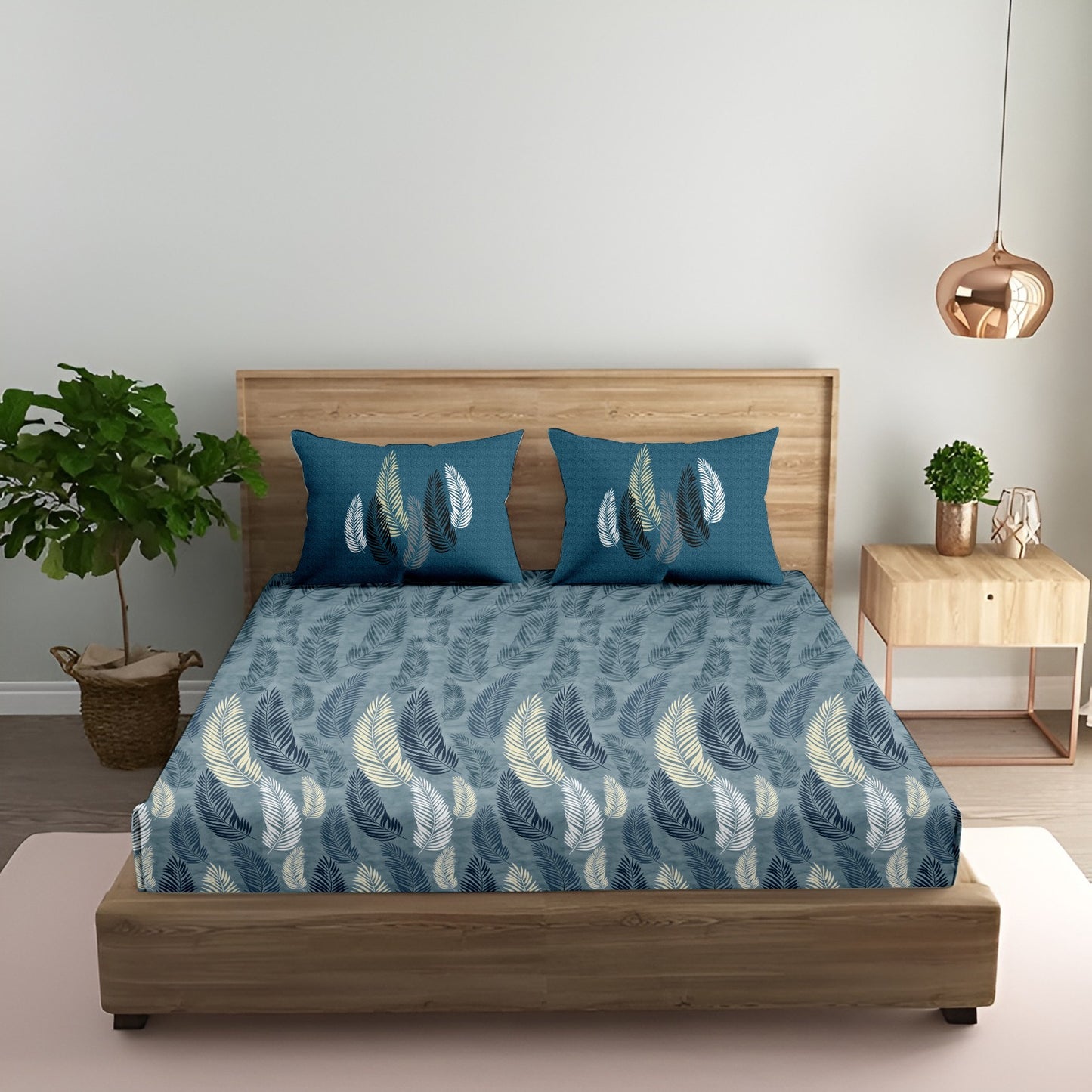 Oak & Lily King Size Bedsheet – Vintage Petal Teal | 100% Cotton | 2 Pillow Covers | European Quality
