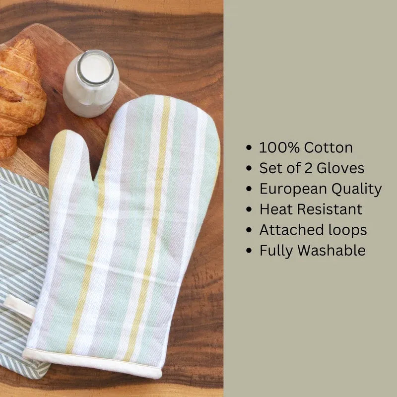 Multicolor Stripe Print Oven Mittens | Set of 2