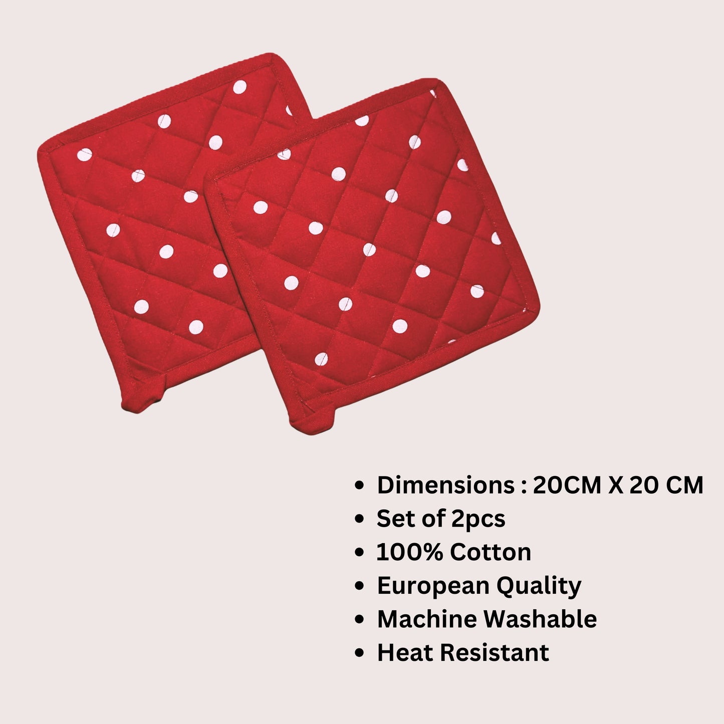 Oak & Lily Kitchen Combo – Beach House Oven Mittens & Red Polka Dot Pot Holders | 100% Cotton | Heat Resistant | European Quality