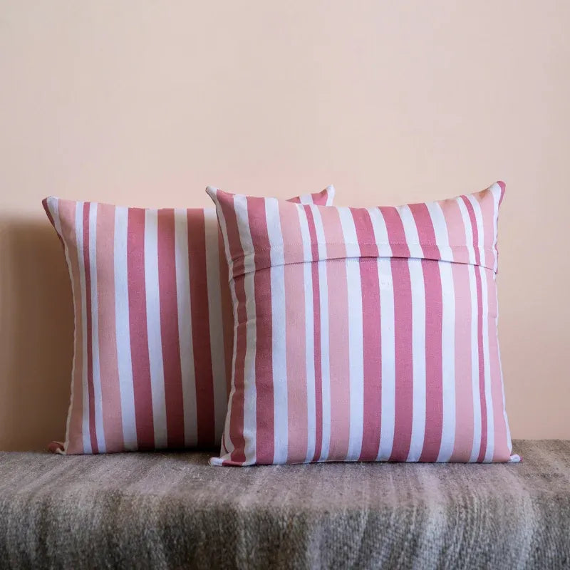 Oak & Lily Pink Stripe Cotton Cushion Cover | 100% Pure Cotton | Washable | Elegant & Soft | Premium European Quality
