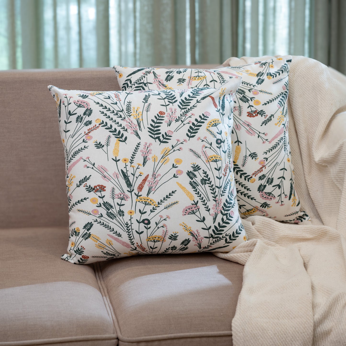 Oak & Lily Multi Colour Floral Cotton Cushion Cover | 100% Pure Cotton | Washable | Vibrant & Elegant | Premium European Quality