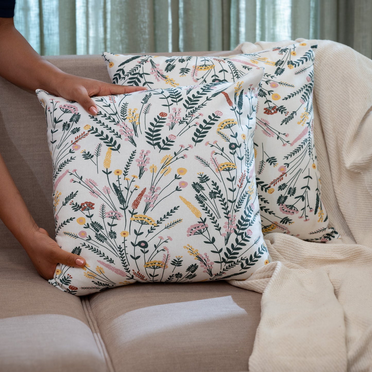 Oak & Lily Multi Colour Floral Cotton Cushion Cover | 100% Pure Cotton | Washable | Vibrant & Elegant | Premium European Quality