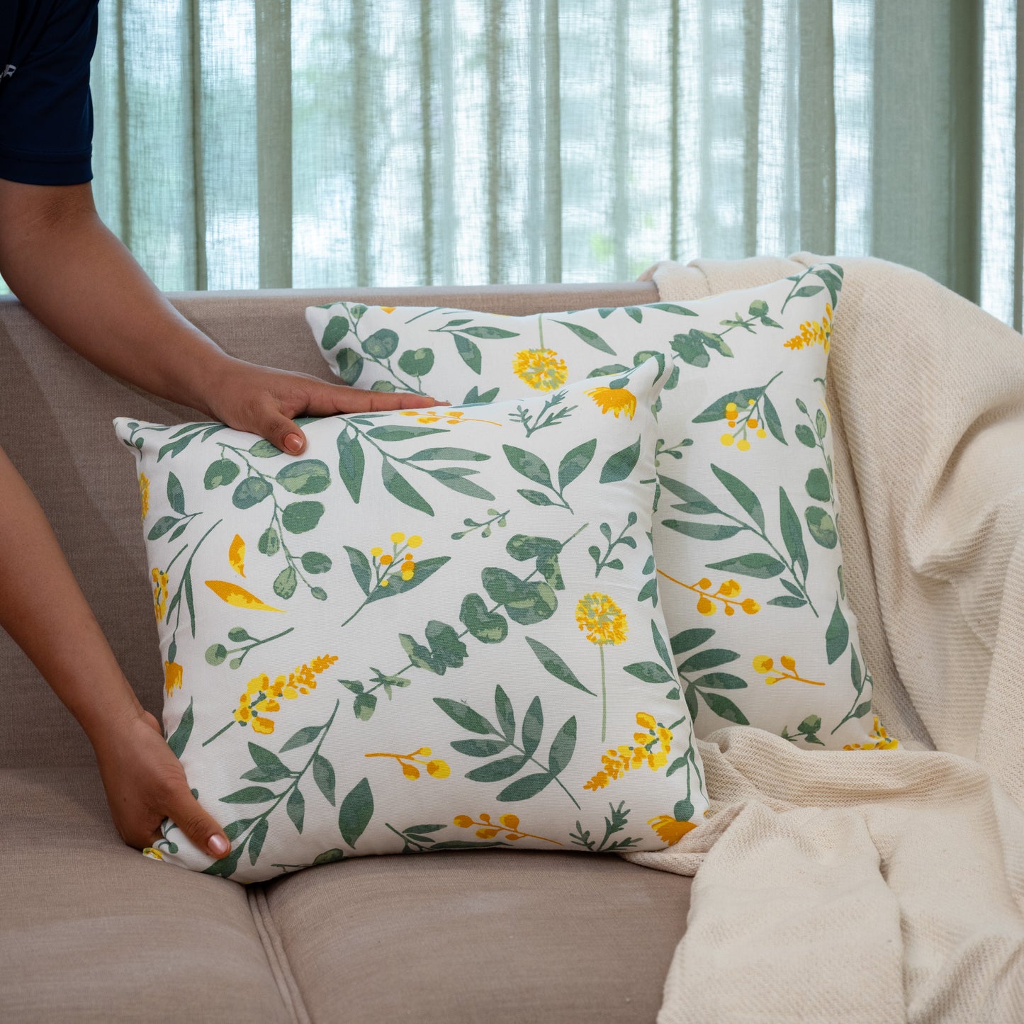 Oak & Lily Green Leaves Cotton Cushion Cover | 100% Pure Cotton | Soft, Durable & Washable | European Quality