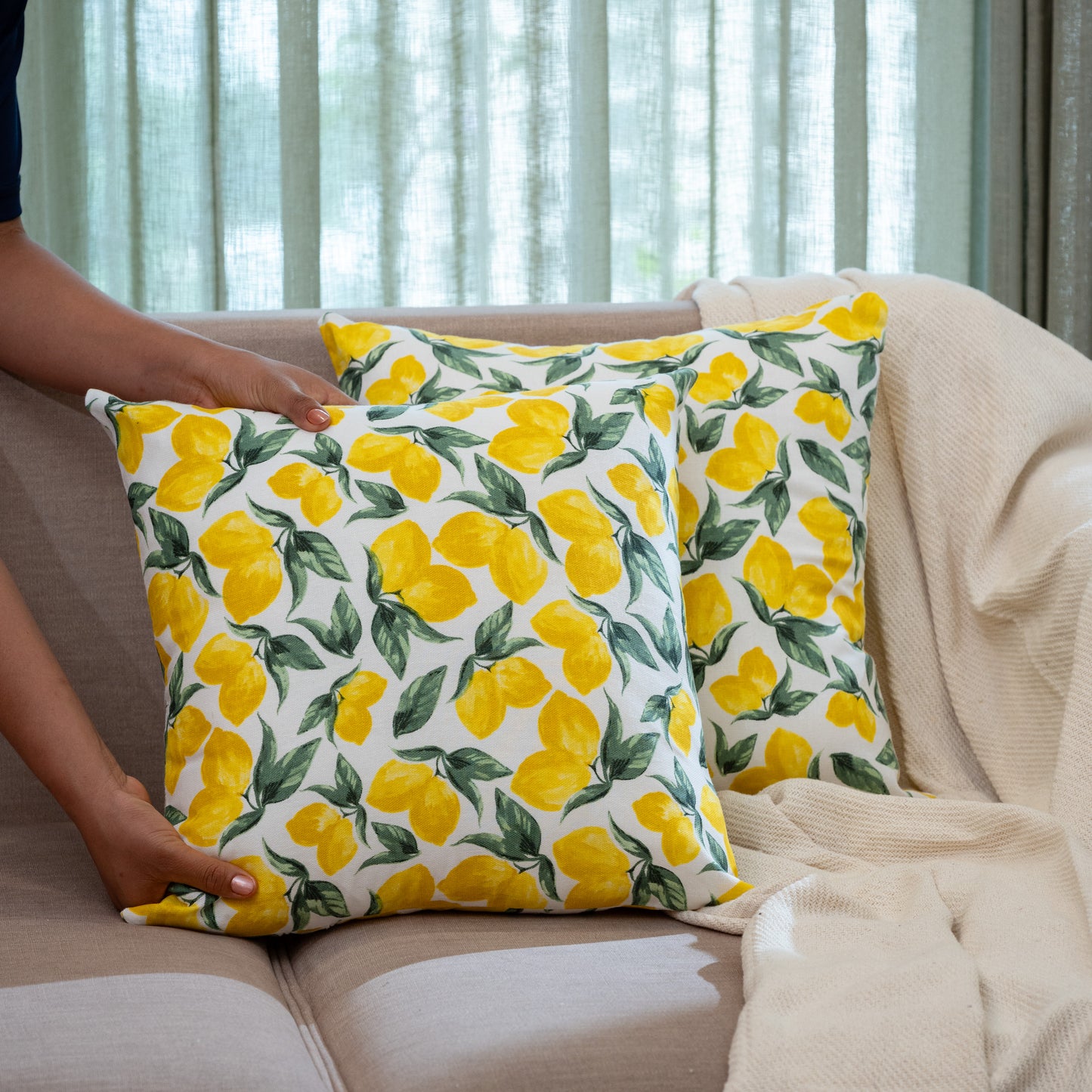 Oak & Lily Lemon Yellow Cotton Cushion Cover | 100% Pure Cotton | Vibrant & Washable | European Quality