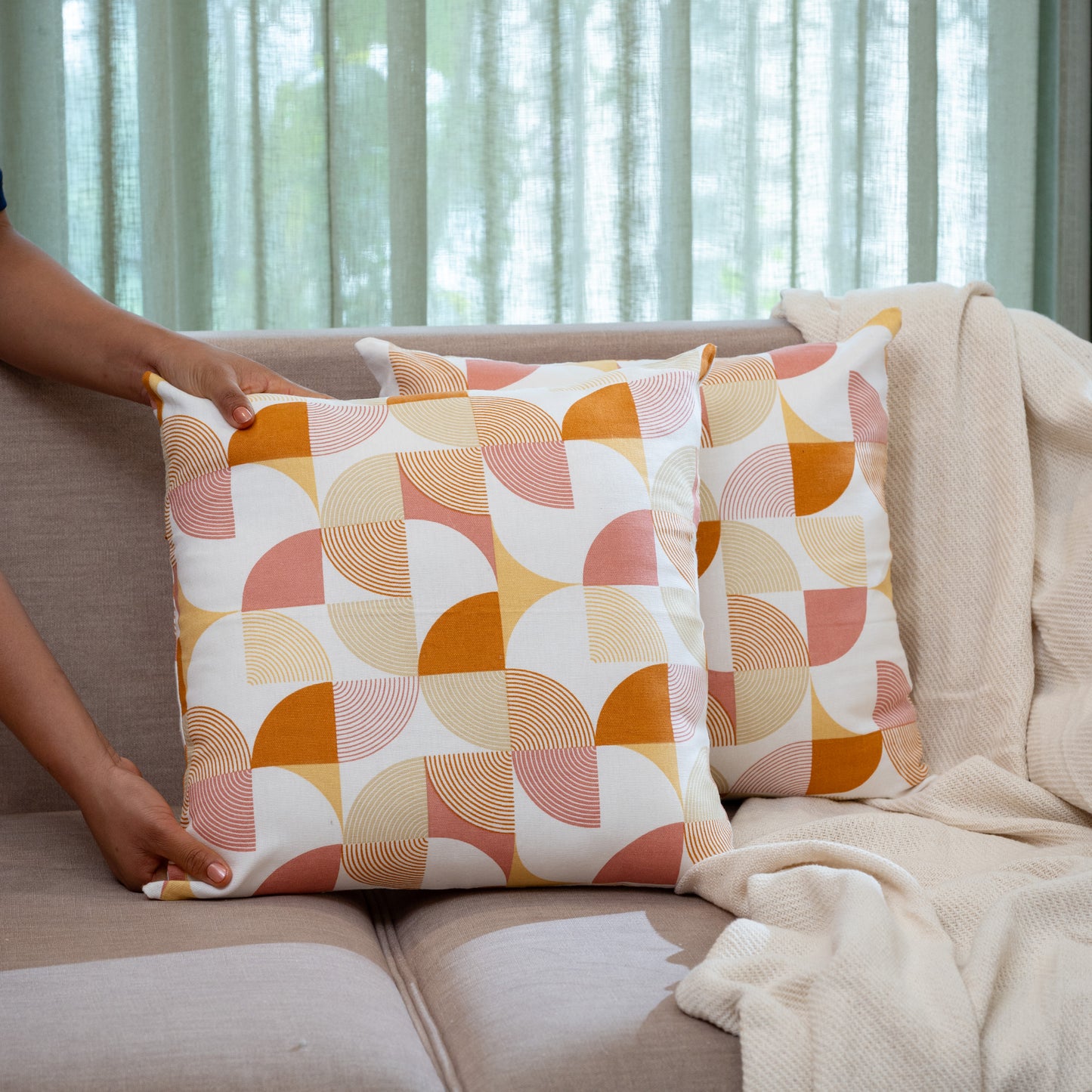 Oak & Lily Rust Abstract Cotton Cushion Cover | 100% Pure Cotton | Soft, Durable & Washable | European Quality