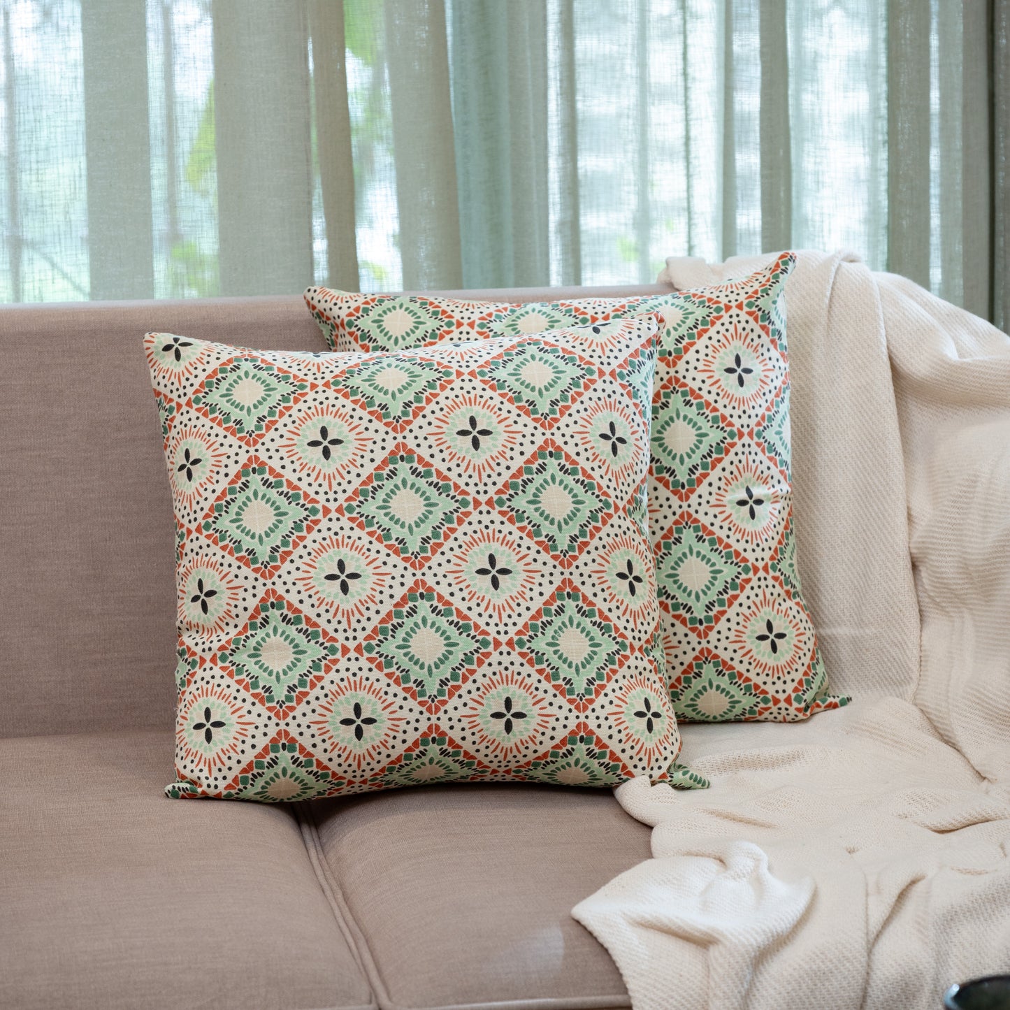 Oak & Lily Bogimmia Multicolour Ethnic Print Cotton Cushion Cover | 100% Pure Cotton | Soft, Durable & Washable | European Quality