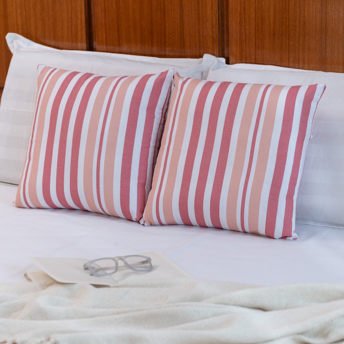 Oak & Lily Pink Stripe Cotton Cushion Cover | 100% Pure Cotton | Washable | Elegant & Soft | Premium European Quality