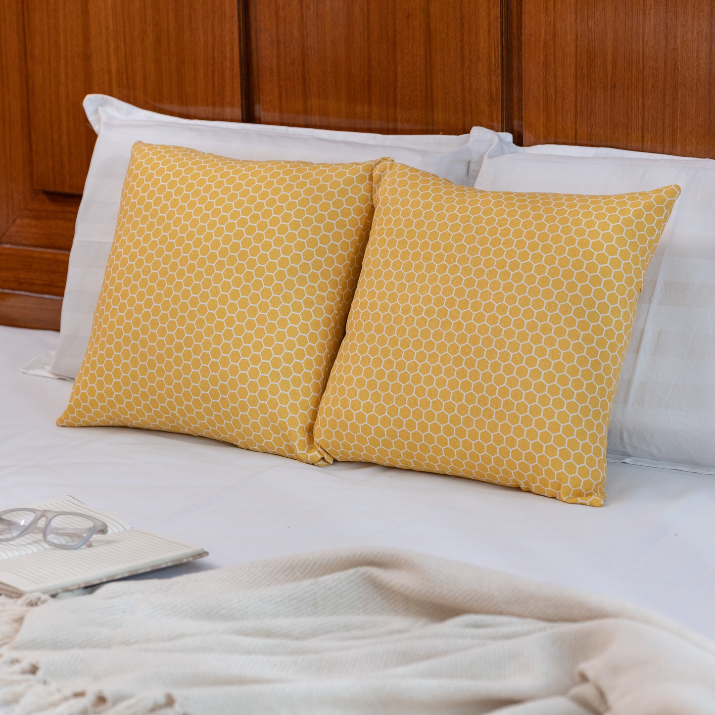 Oak & Lily Yellow Check Cotton Cushion Cover | 100% Pure Cotton | Soft, Bright & Washable | Premium European Quality