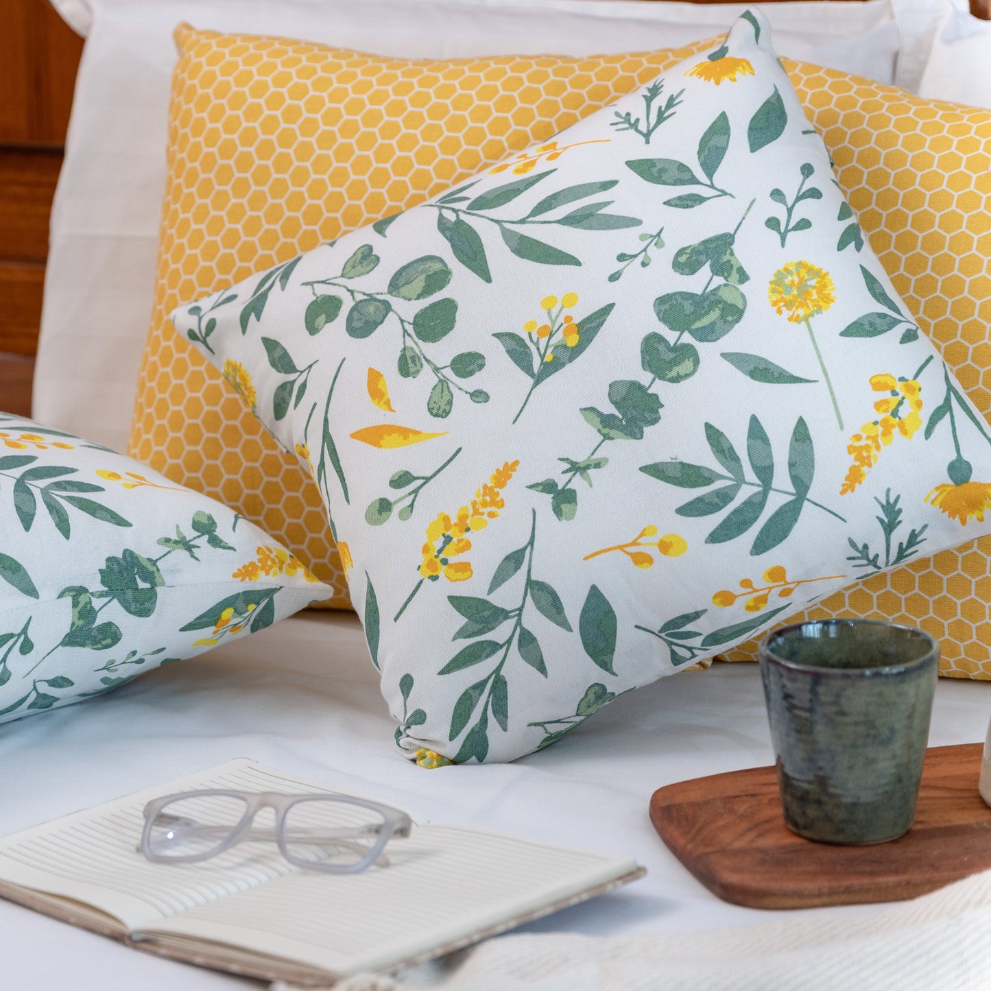 Oak & Lily Green Leaves Cotton Cushion Cover | 100% Pure Cotton | Soft, Durable & Washable | European Quality