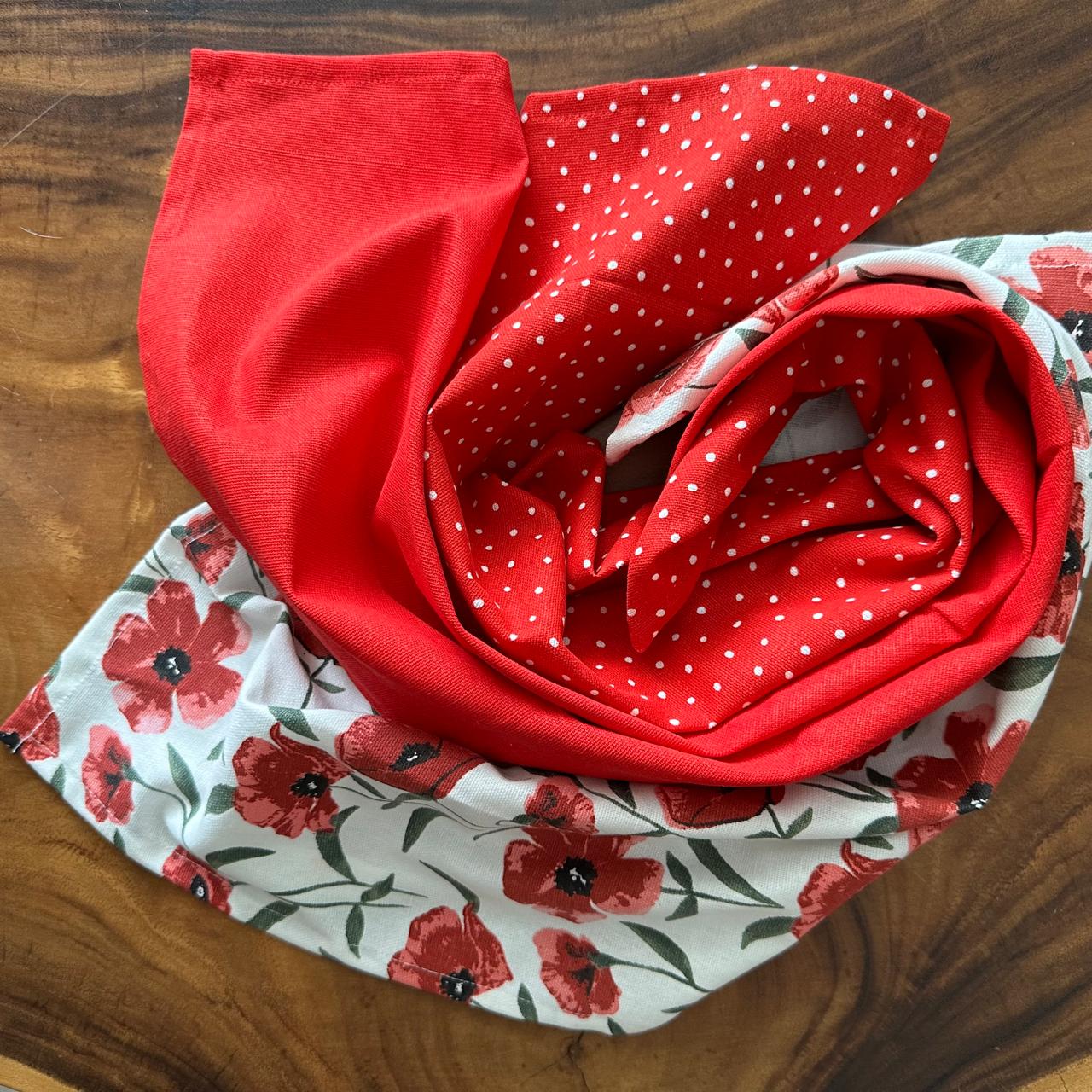 Oak & Lily Kitchen Combo – Red Poppy Apron, Polka Dot Pot Holders & Printed Cotton Napkins | 100% Cotton | Heat Resistant | European Quality