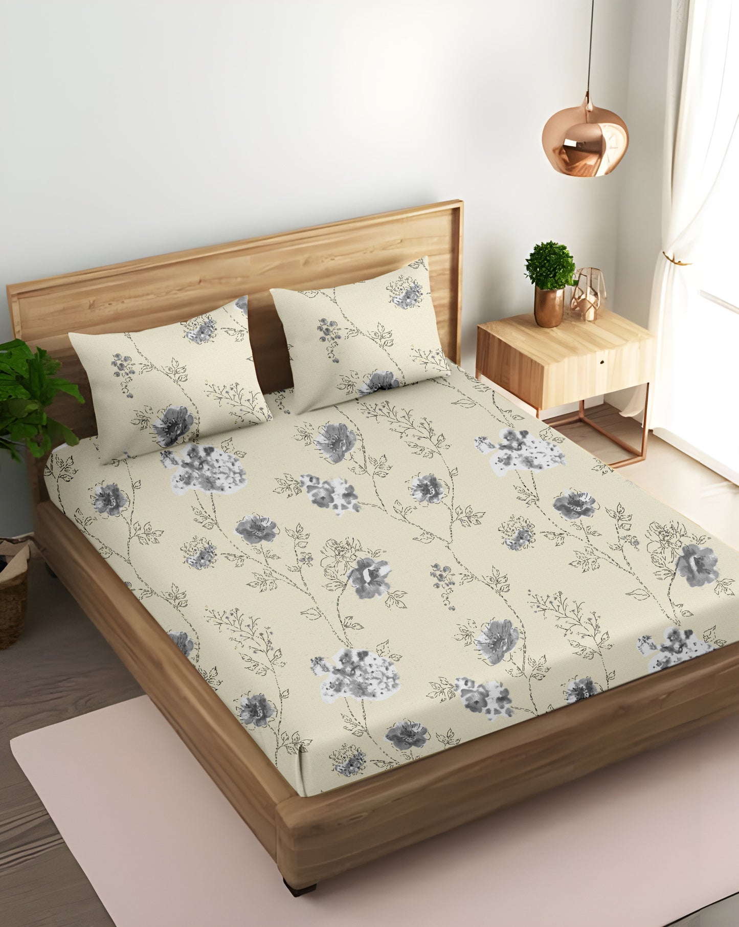 Oak & Lily King Size Bedsheet in Floral Whim Print | 210 TC | 100% Cotton | Premium European Quality | Soft, Breathable & Washable