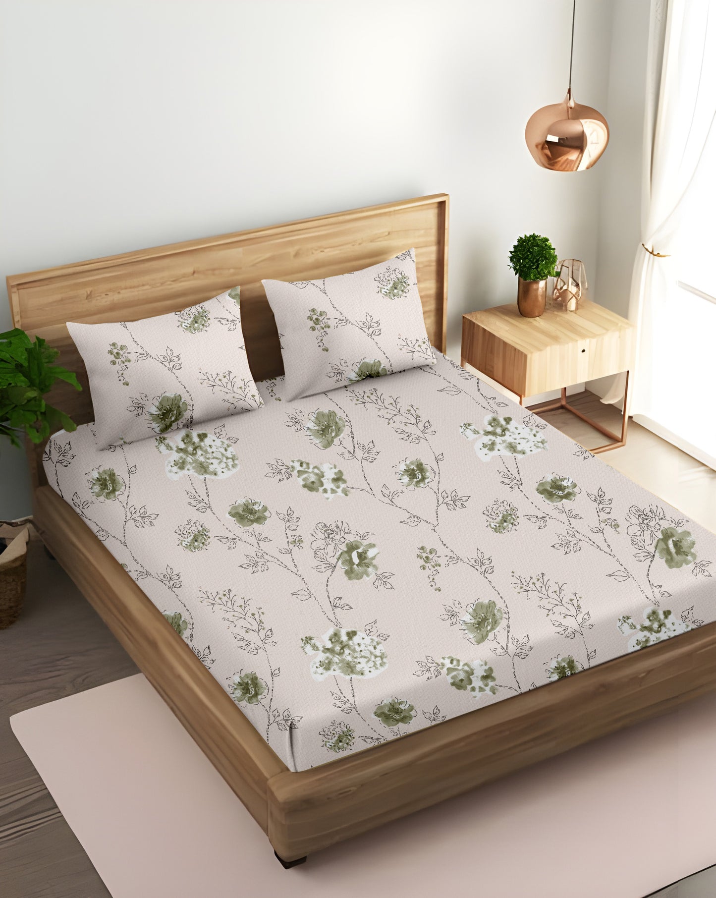 Oak & Lily King Size Bedsheet in Floral Whim Print | 210 TC | 100% Cotton | Premium European Quality | Soft, Breathable & Washable