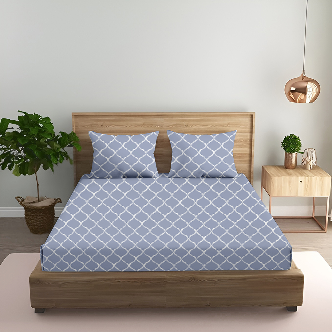 Oak & Lily King Size Bedsheet – Blossom Leaves Sea Green, Pink, Lt Grey | 210 TC | 100% Cotton | Flat | 2 Pillow Covers | Soft, Breathable, European Quality