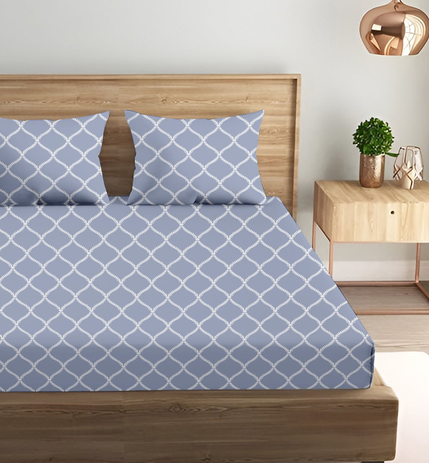Oak & Lily King Size Bedsheet – Blossom Leaves Sea Green, Pink, Lt Grey | 210 TC | 100% Cotton | Flat | 2 Pillow Covers | Soft, Breathable, European Quality