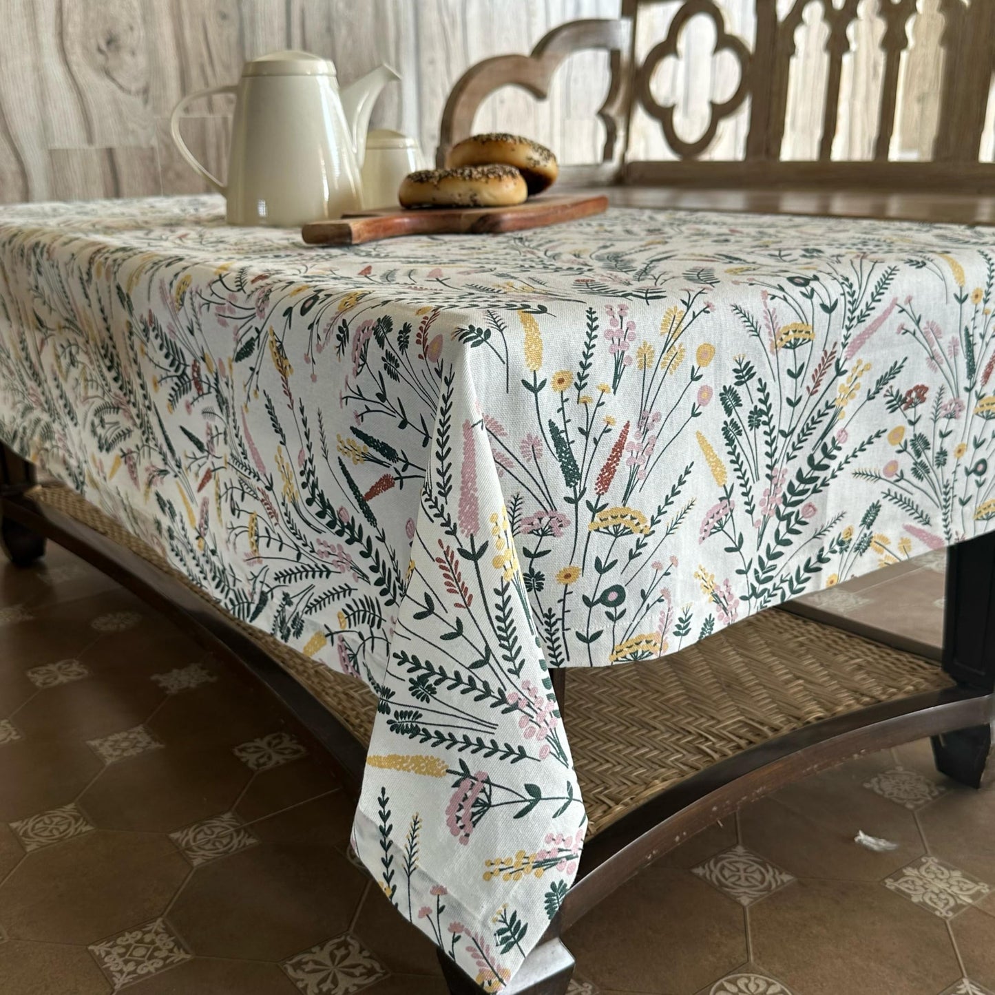 Oak & Lily Table Cloth – Colourful Multi Floral Print | 100% Cotton | Anti-Slip | Premium European Quality