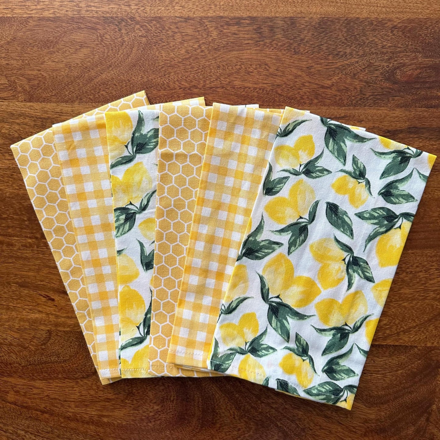 Oak & Lily Kitchen Towels – Yellow Honeycomb, Lemon & Checks | Set of 6 | 100% Cotton | Super Absorbent | Premium Quality