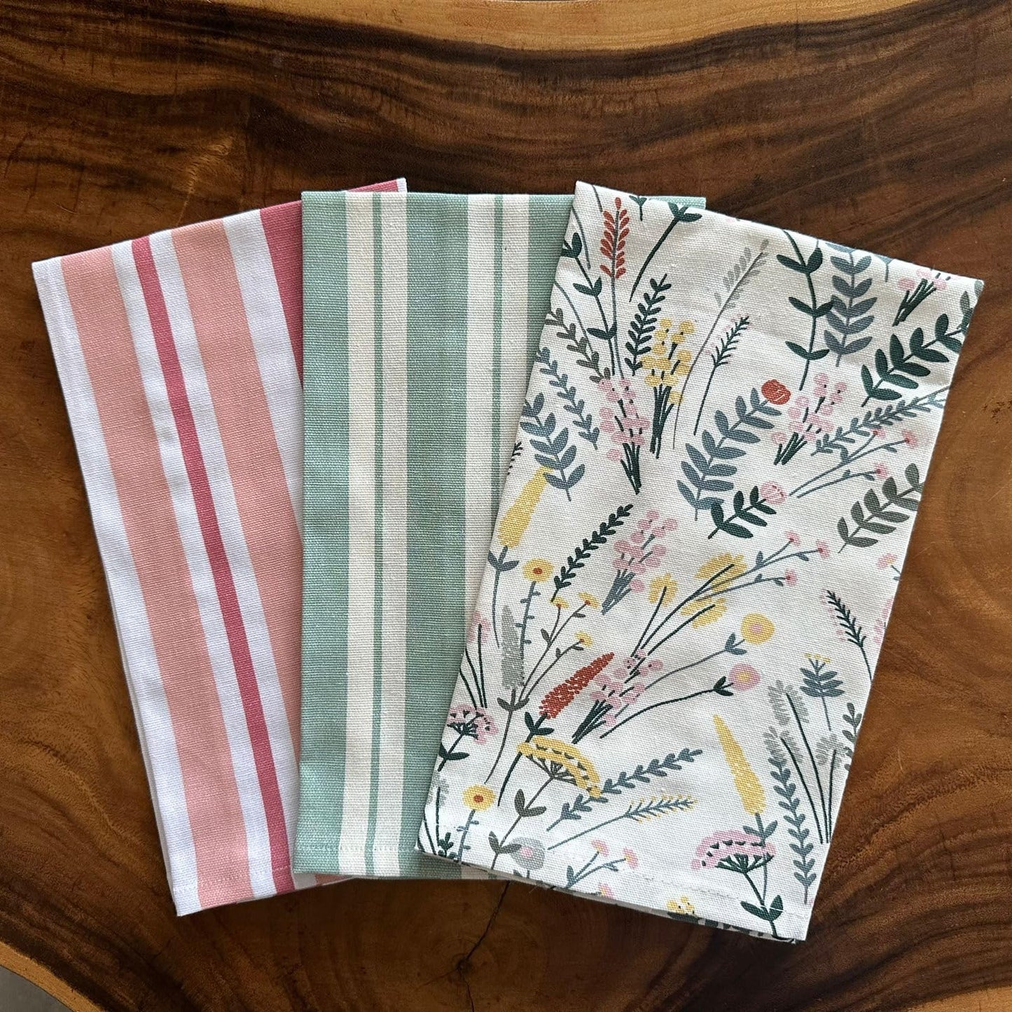 Oak & Lily Kitchen Towels – Green Floral | Set of 3 | 100% Cotton | European Quality | Super Absorbent & Anti-Bacterial