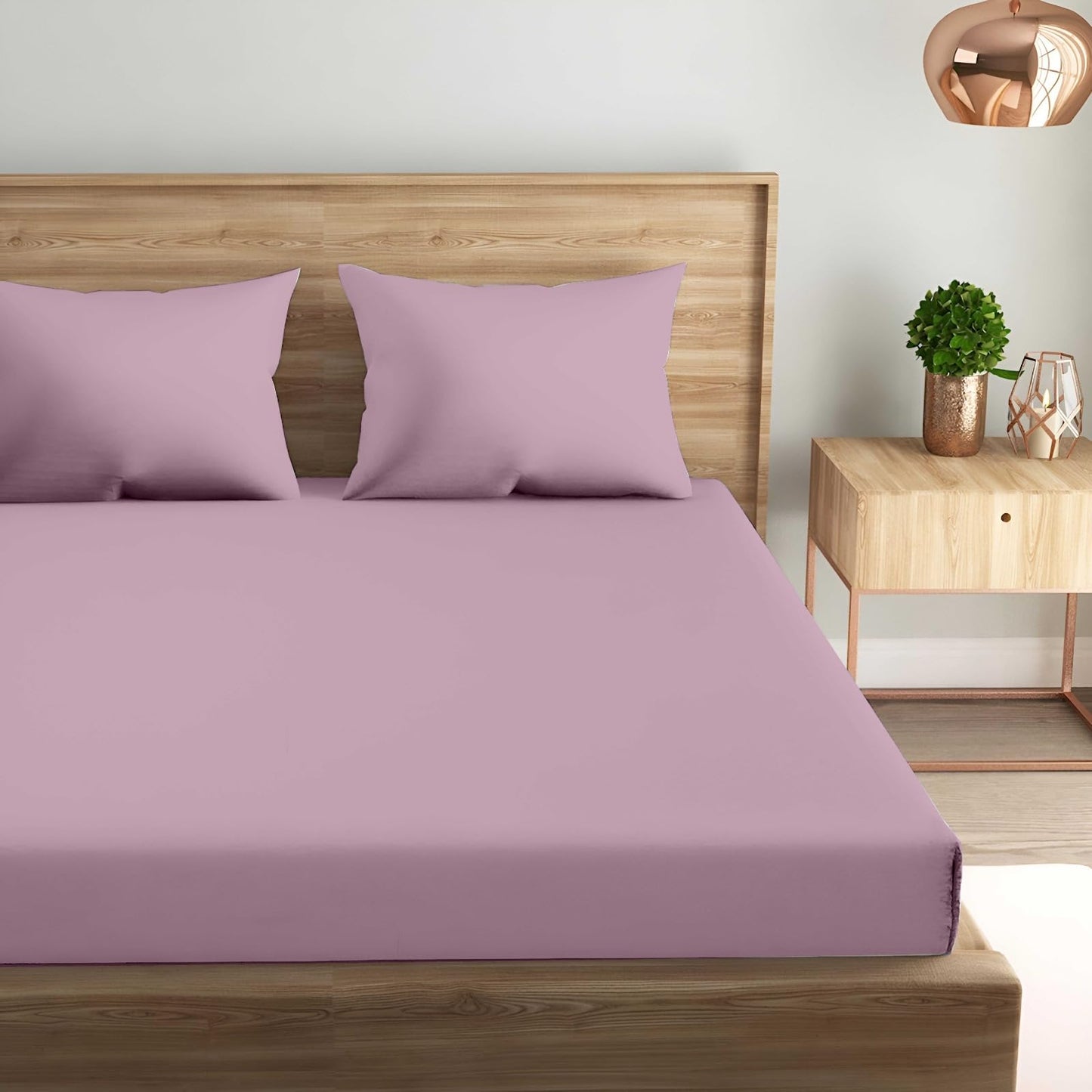 Oak & Lily King Size Elastic Fitted Bedsheet – Solid Dusky Pink | 300 TC | 100% Cotton | 2 Pillow Covers | Soft, Breathable, Premium European Quality