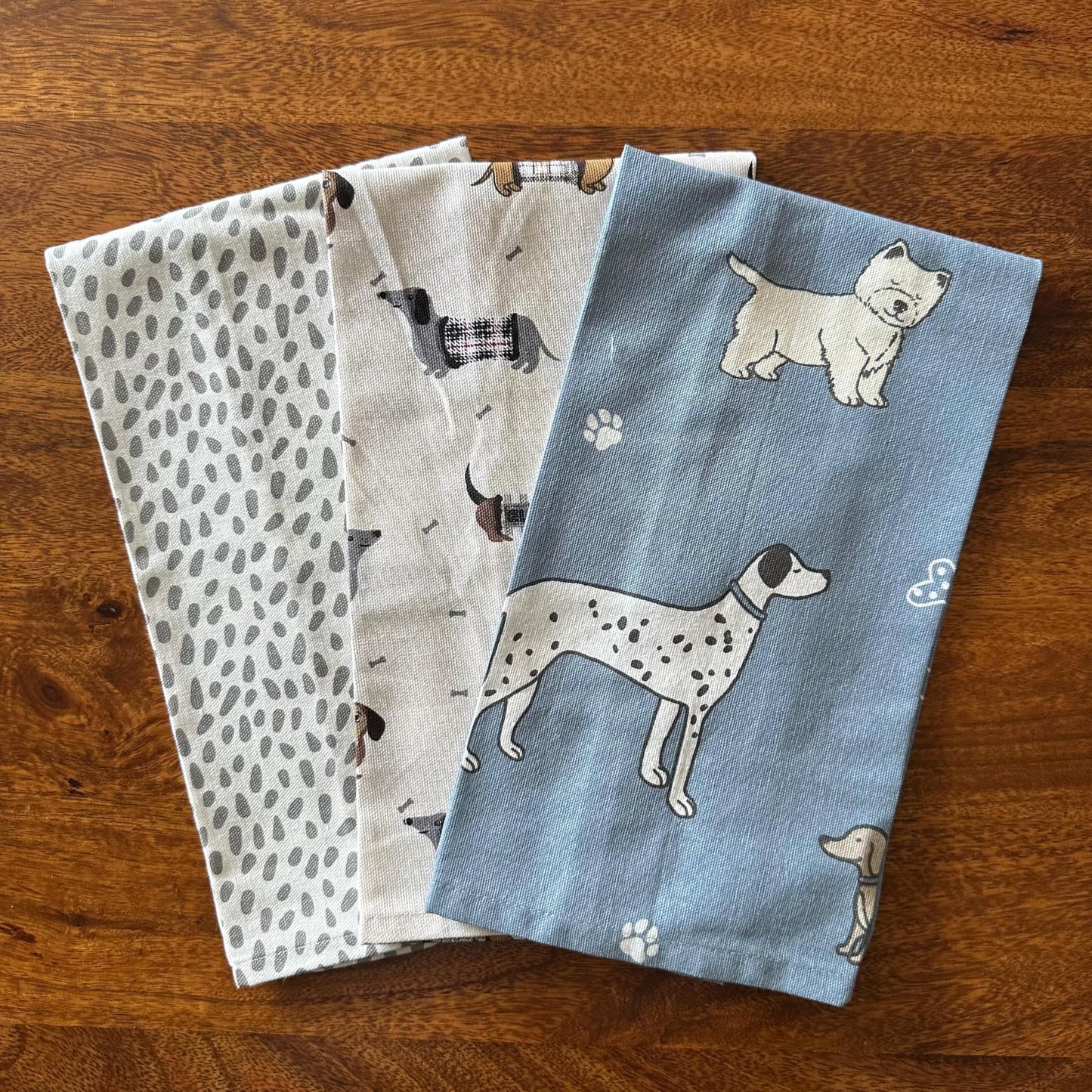 Oak & Lily Kitchen Towels – Dog Prints | Set of 3 | 100% Cotton | European Quality | Super Absorbent & Anti-Bacterial
