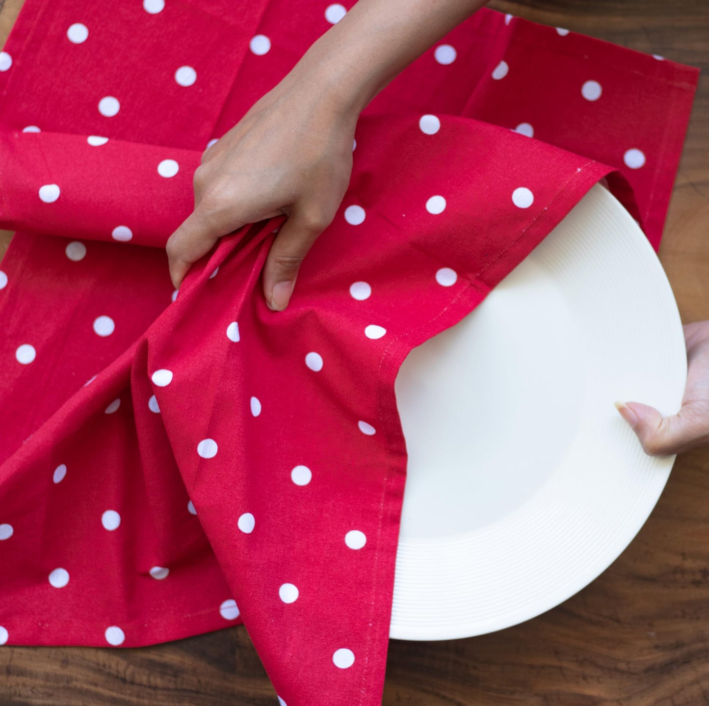Oak & Lily Kitchen Towels – Red Polka, Beach Hut & Navy Stripes | Set of 6 | 100% Cotton | European Quality | Super Absorbent