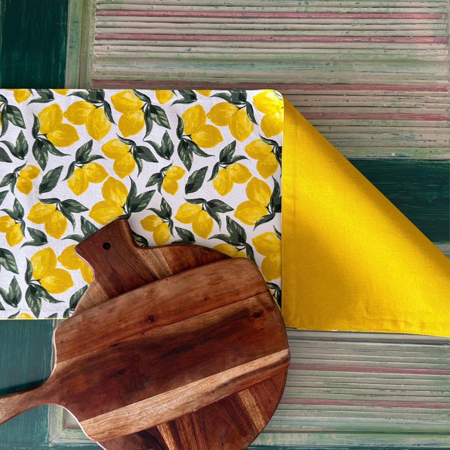 Oak & Lily Table Runner – Yellow & Green Lemon Print | 100% Cotton | Premium European Quality