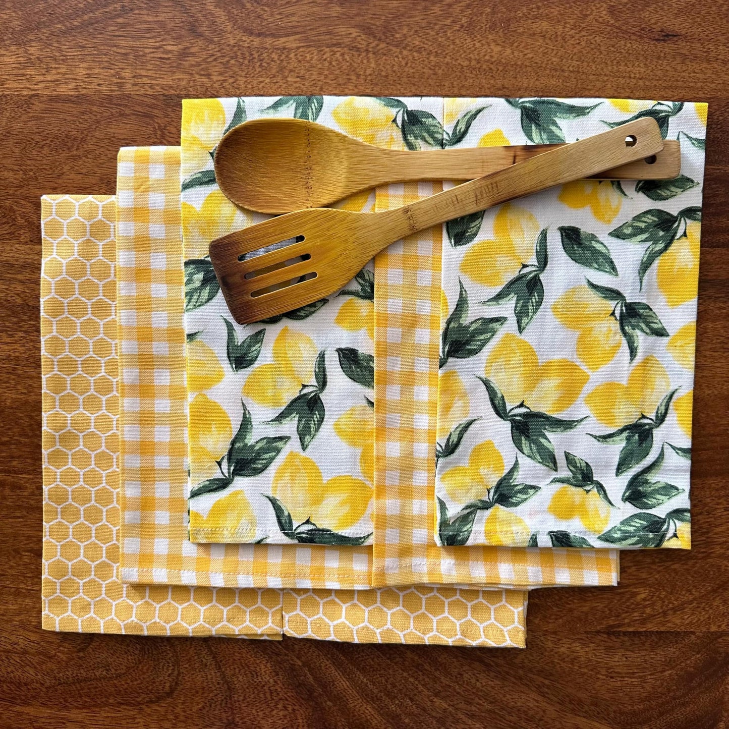 Oak & Lily Kitchen Towels – Yellow Honeycomb, Lemon & Checks | Set of 6 | 100% Cotton | Super Absorbent | Premium Quality
