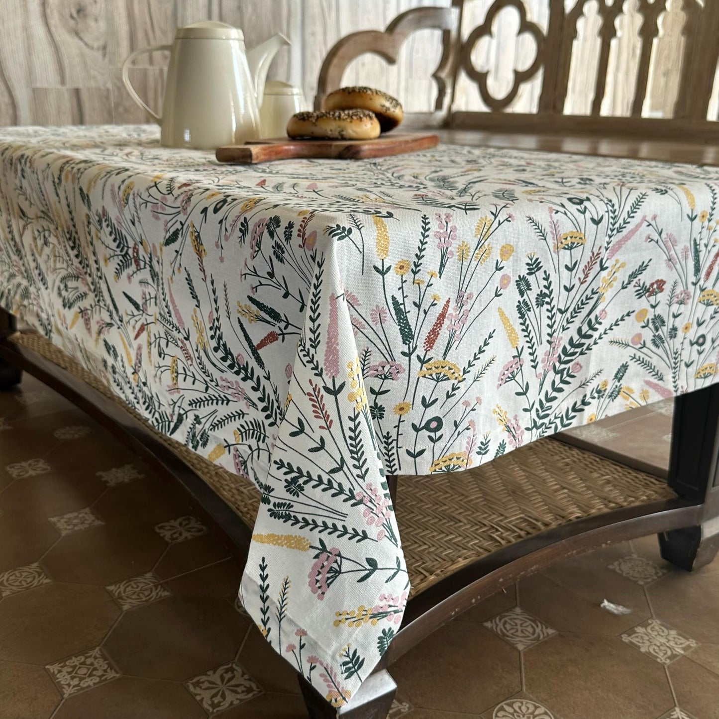 Oak & Lily Table Cloth – Colourful Multi Floral Print | 100% Cotton | Anti-Slip | Premium European Quality