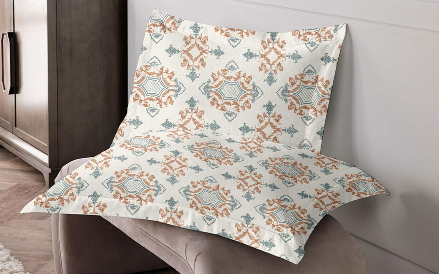 Oak & Lily King Size Bedsheet – Paradise Charm Orange & Blue | 210 TC | 100% Cotton | 2 Pillow Covers | Soft, Washable, Premium European Quality