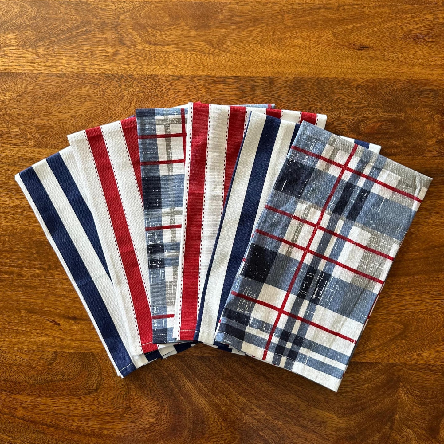 Oak & Lily Kitchen Towels – Blue Check & Elegant Patterns | Set of 6 | 100% Cotton | Anti-Bacterial | Premium European Quality