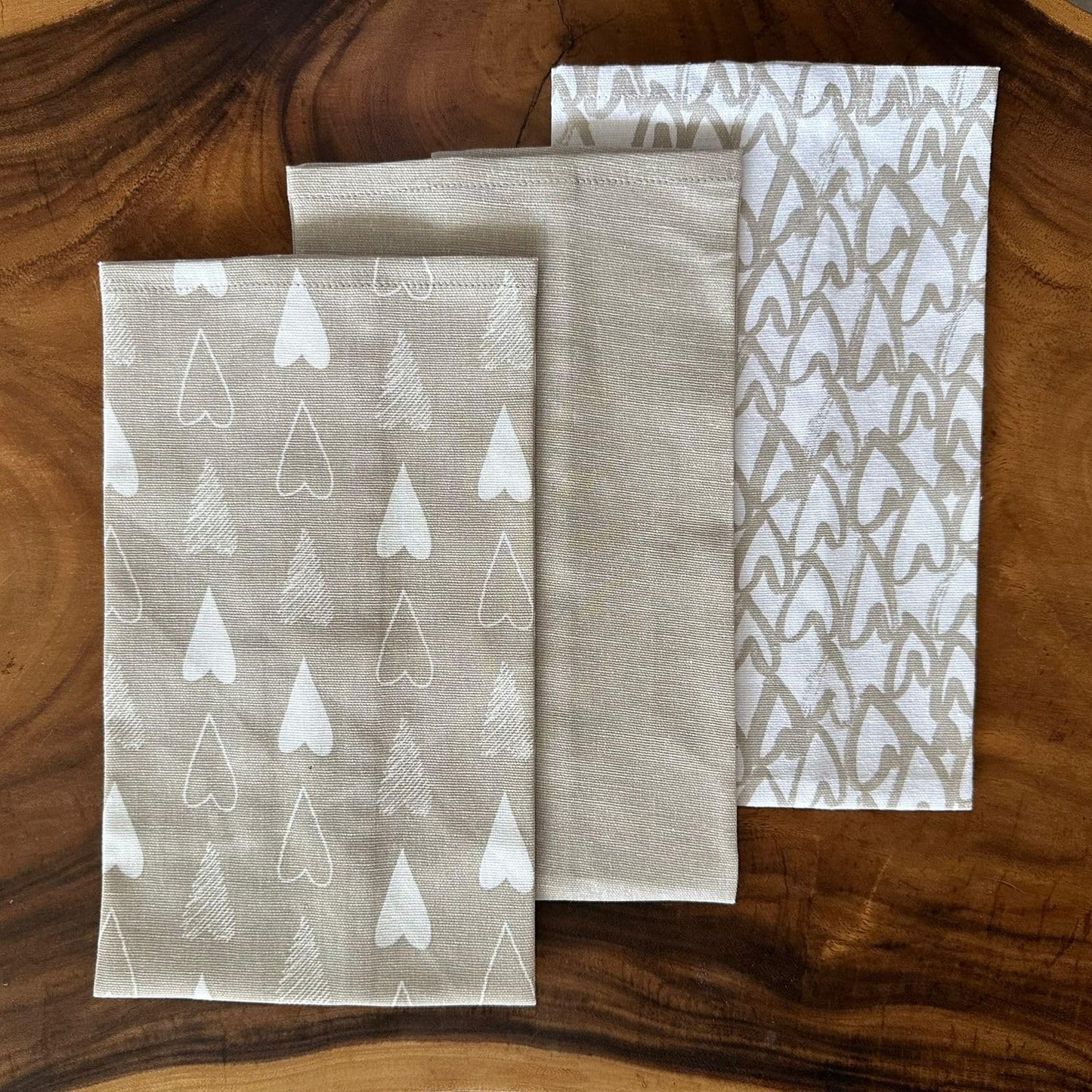 Oak & Lily Kitchen Towels – Ivory Beige | Set of 3 | 100% Cotton | European Quality | Super Absorbent & Anti-Bacterial
