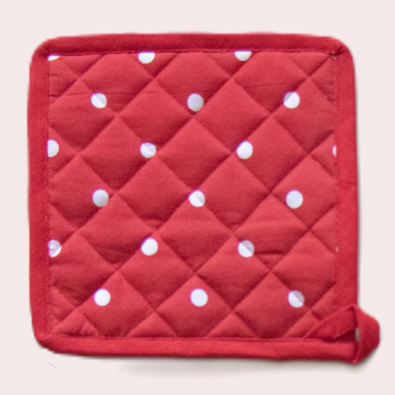 Oak & Lily Pot Holders – Red & White Polka Dot | Set of 2 | 100% Cotton | Heat Resistant | European Quality