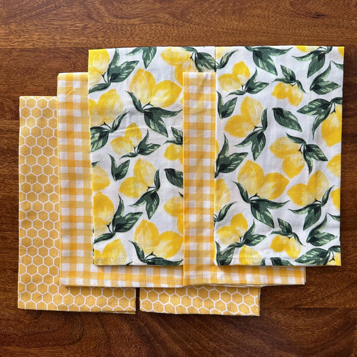 Oak & Lily Kitchen Towels – Yellow Honeycomb, Lemon & Checks | Set of 6 | 100% Cotton | Super Absorbent | Premium Quality