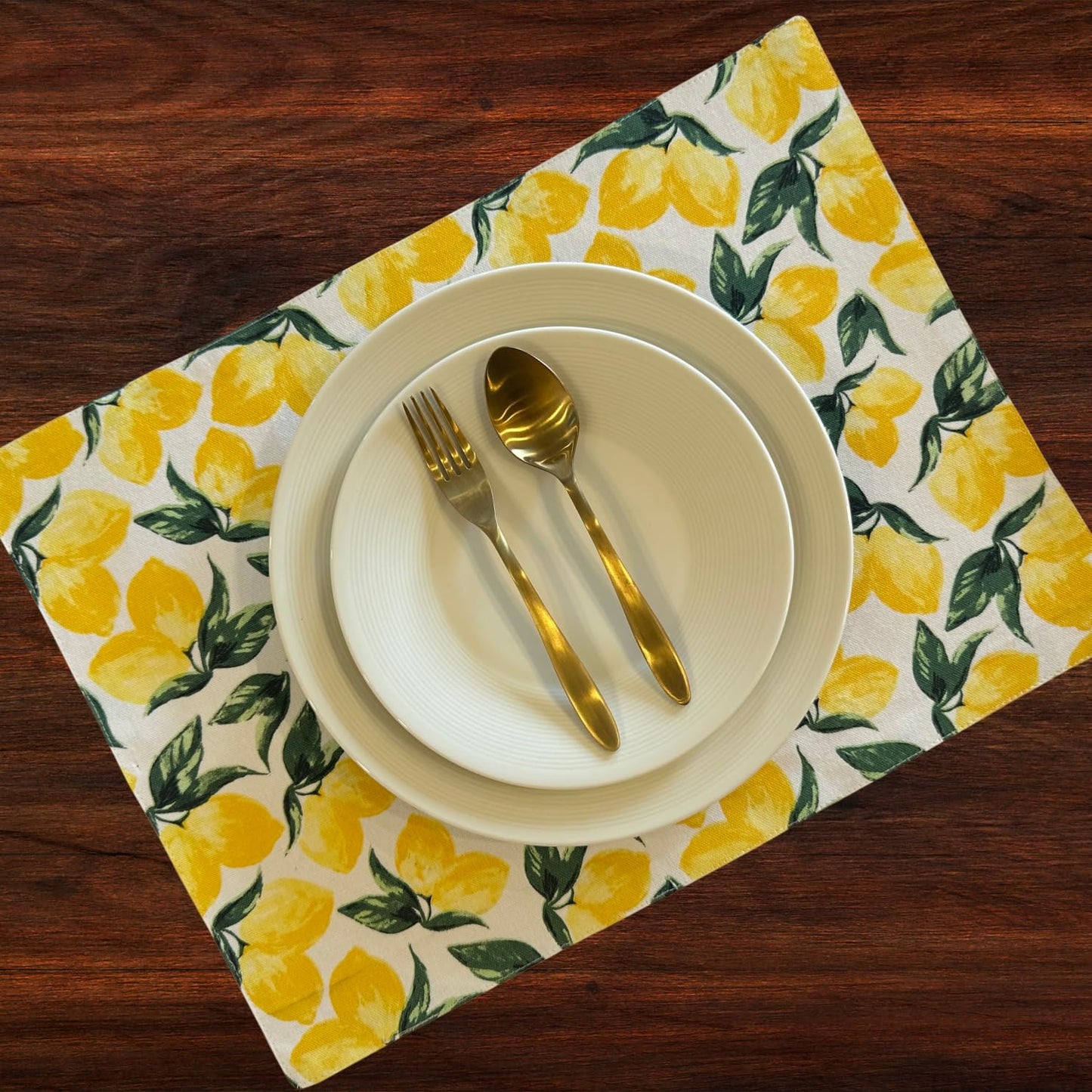 Oak & Lily Placemats – Lemon Yellow Print | 100% Cotton | Heat Resistant | Premium European Quality