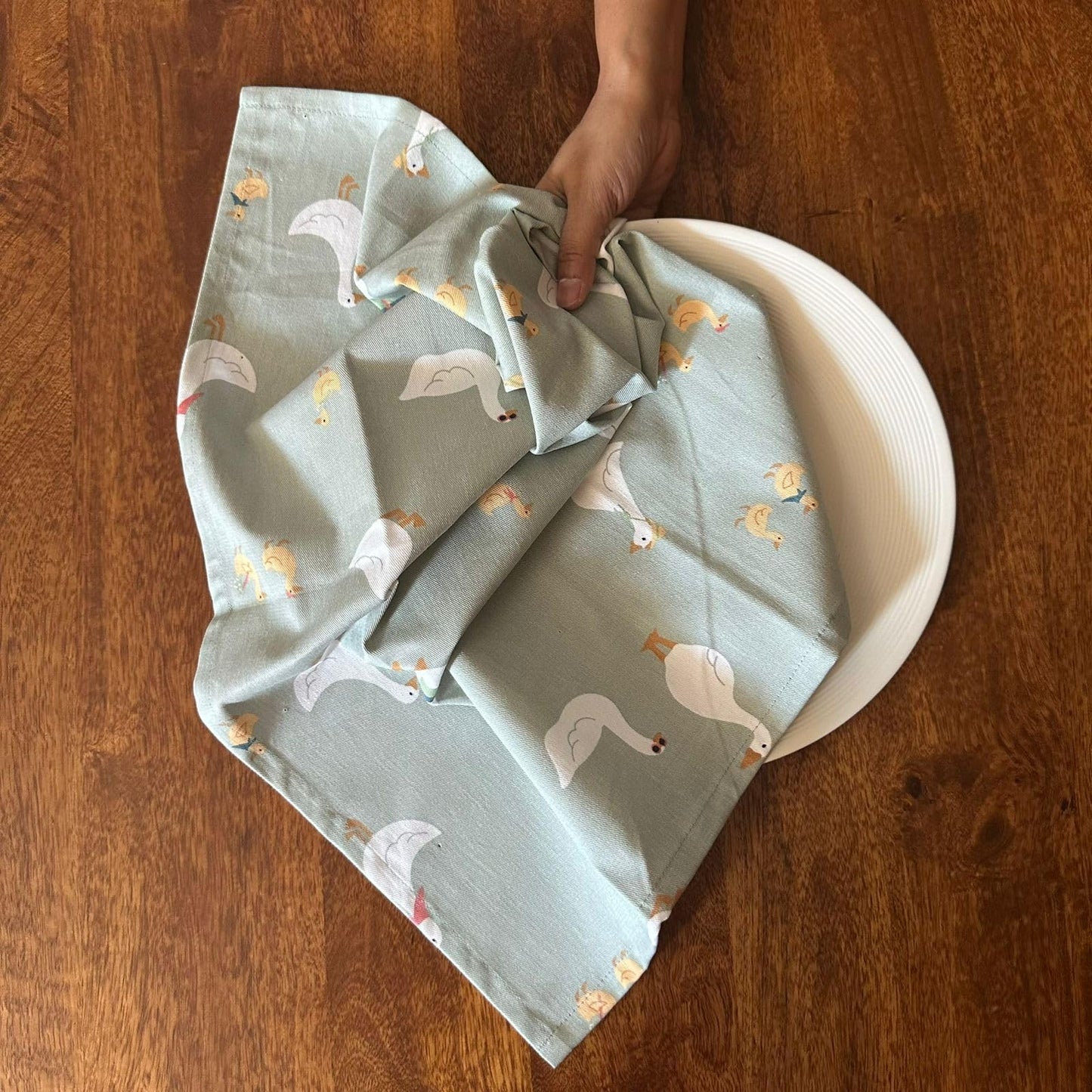 Oak & Lily Kitchen Towels – Green Duck, Stripes & Check Prints | Set of 3 | 100% Cotton | Super Absorbent | Premium Quality